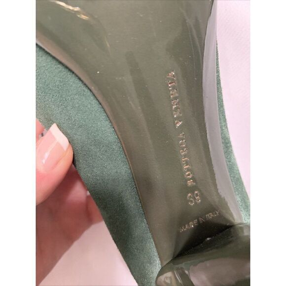 Bottega Veneta Authentic Solid Forest Green Suede Leather High Heels Round Toe 9 - Picture 8 of 8